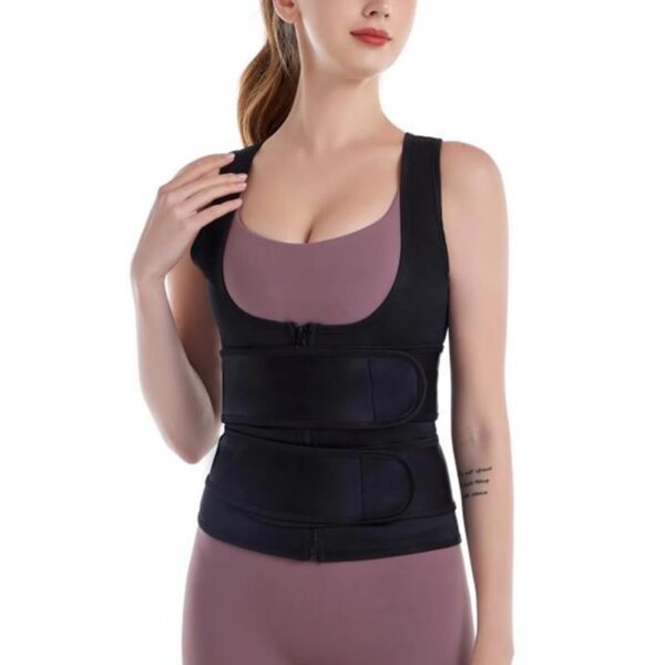 Body shaper for women, heather grey sports yoga sweat suit, waistcoat fitness suit vest, sweat-inducing fitness corset