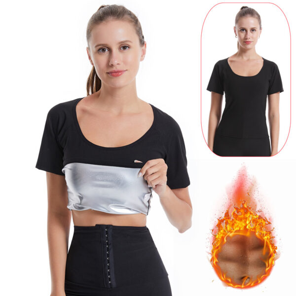 Women's sports sweat-proof suit waisted body shaping silver yoga suit suit short-sleeved female sweat-wicking fitness suit sweat-proof suit